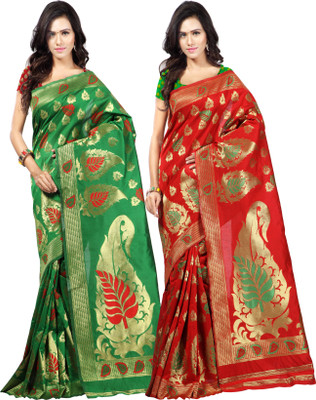 

Weavedeal Embellished Kanjivaram Silk Cotton Blend Saree(Pack of 2, Multicolor)