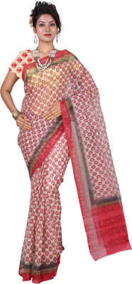 

Kanheyas Printed Daily Wear Handloom Cotton Saree(Red)