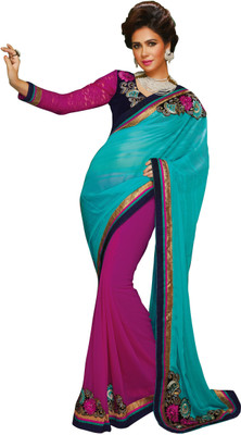 

Khushali Self Design, Embroidered, Embellished Fashion Georgette, Chiffon Saree(Pink, Light Blue), Light blue;pink