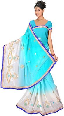 

Shree Rajlaxmi Sarees Embroidered Fashion Georgette Saree(Light Blue, White)