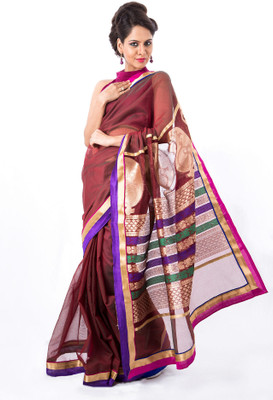 Cenizas Solid Fashion Silk Saree(Multicolor), Maroon