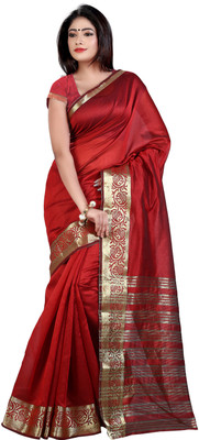 

Weavedeal Solid Banarasi Chanderi Saree(Red)