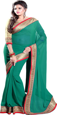 

Sourbh Sarees Plain Fashion Georgette Saree(Green), Teal