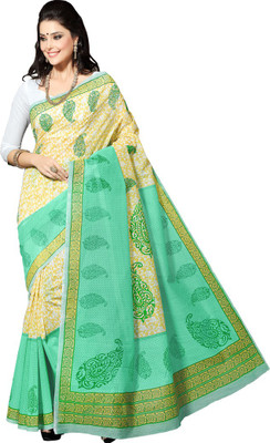

Taanshi Printed Maheshwari Cotton, Polycotton Saree(Green)