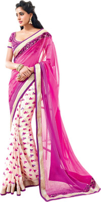 

Vishal Printed Fashion Chiffon, Georgette Saree(Pink, White), Grey;pink