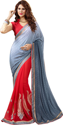

Khushali Self Design, Embroidered, Embellished Fashion Georgette, Jacquard Saree(Grey, Red, Beige, Beige;grey;red
