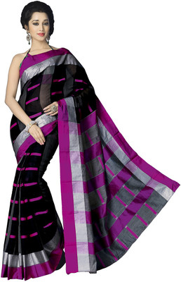 

Ishin Self Design Fashion Cotton Saree(Black), Black;pink