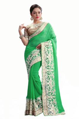 Stylezone Embroidered Fashion Georgette Saree(Green)