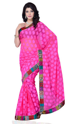 

JTInternational Self Design Fashion Jacquard Saree(Pink), Dark pink