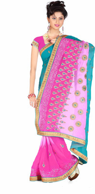 

Khoobee Embroidered Fashion Georgette Saree(Pink)