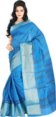 

Roopkala Silks Printed Fashion Silk Cotton Blend Saree(Blue)
