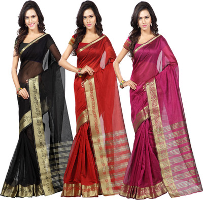 

Weavedeal Solid Banarasi Chanderi Saree(Pack of 3, Multicolor)