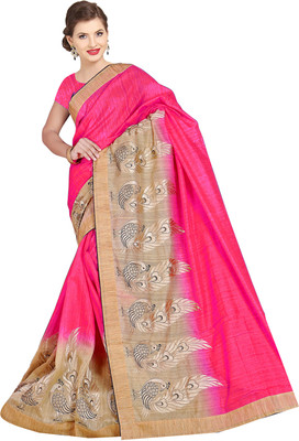 

Urban Vastra Embroidered Bhagalpuri Dupion Silk Saree(Pink)