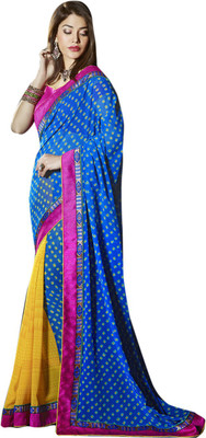 

Saara Printed Fashion Georgette Saree(Blue, Yellow), Blue and yellow