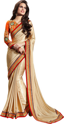 

Khoobee Self Design Fashion Jacquard Saree(Beige)