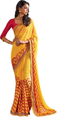Vishal Self Design Bollywood Georgette Saree(Yellow)