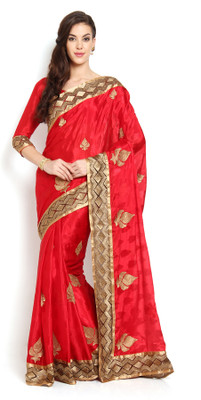 

Soch Self Design, Solid Fashion Silk Saree(Red, Gold)
