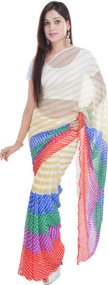 

Soundarya Printed Leheria Georgette Saree(Multicolor), Beige blue