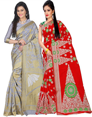 

Weavedeal Embellished Kanjivaram Silk Cotton Blend Saree(Pack of 2, Multicolor)