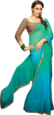 

Vishal Solid Fashion Chiffon Saree(Blue), Blue;green