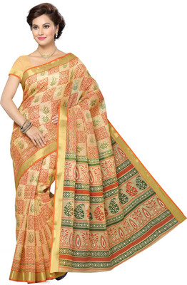 

Saree Swarg Printed Gadwal Cotton Saree(Beige)