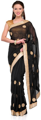 

Cenizas Solid, Self Design Fashion Chiffon Saree(Black)