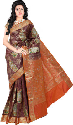 

Roopkala Silks Embellished Dharmavaram Brocade Saree(Brown)