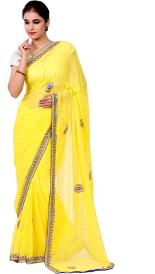 

Ellegent Embellished Fashion Handloom Georgette Saree(Yellow)