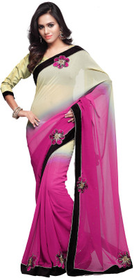 

Sourbh Sarees Embroidered Fashion Georgette Saree(Pink, Beige), Cream;pink