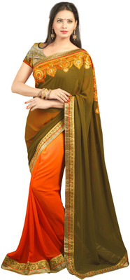 

Saara Embroidered Fashion Georgette Saree(Green, Orange)