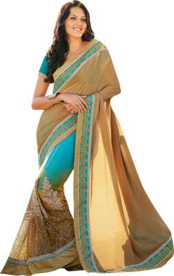 

Brijraj Embroidered Fashion Net Saree(Beige, Light Blue)
