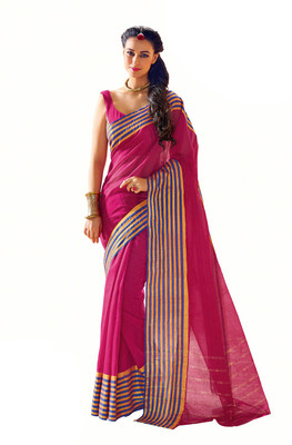 

Ishin Woven Fashion Cotton Saree(Pink)