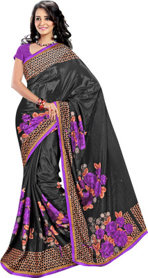 

Jiya Self Design, Printed Fashion Silk Saree(Black, Multicolor)