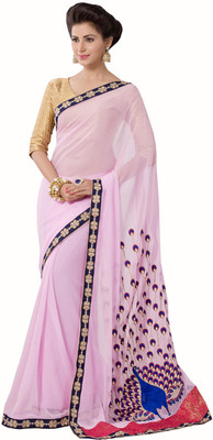 

Manthan Embroidered Daily Wear Georgette Saree(Pink)