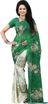 

Parisha Printed Fashion Polyester Saree(Beige, Green), Cream;green