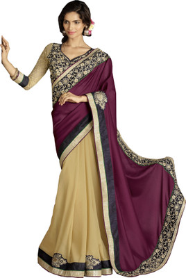 

Khoobee Self Design, Embroidered, Embellished Fashion Georgette, Jacquard Saree(Maroon, Beige, Black), Beige;black;maroon
