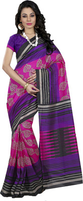 

Ishin Printed Fashion Art Silk Saree(Pink), Pink & purple