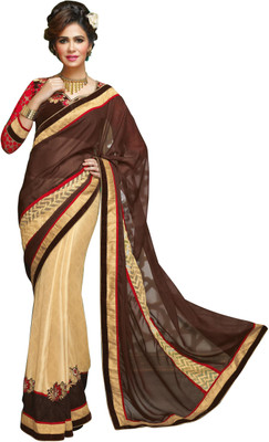 

Jiya Self Design, Embroidered, Embellished Fashion Crepe, Jacquard, Georgette Saree(Beige, Brown, Red)