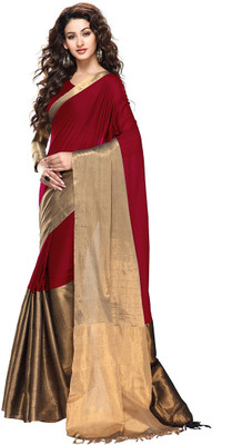 

TG Shoppers Solid Fashion Tussar Silk Saree(Maroon, Gold), Dark maroon;gold