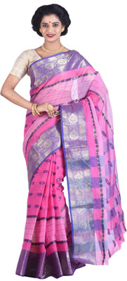 

Purabi Woven Tant Handloom Cotton Saree(Pink)