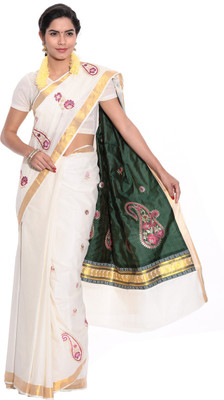

Darps Self Design Balarampuram Cotton Saree(Multicolor), Cream