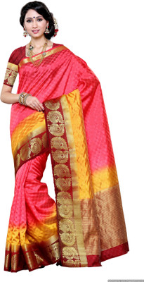 

Mimosa Woven Kanjivaram Tussar Silk Saree(Pink), Peach