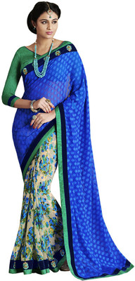 

Desi Butik Embroidered Fashion Jacquard, Georgette Saree(Blue)