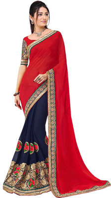 

Sareeberry Embroidered Bollywood Georgette Saree(Red, Blue