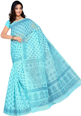 

revathi textiles Printed Gadwal Cotton Saree(Blue)