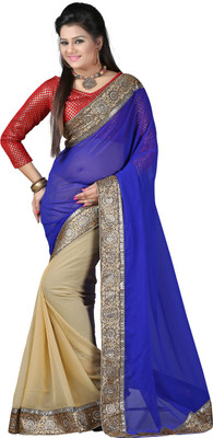 

Fashiondeal Solid Fashion Chiffon Saree(Beige, Blue)
