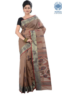 

Tantuja Self Design Tangail Handloom Cotton Saree(Brown), Sandy brown
