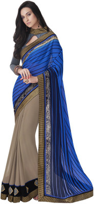 

Desi Butik Embroidered Fashion Georgette Saree(Blue, Brown)
