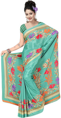 Desi Butik Printed Daily Wear Crepe Saree(Green), Sea green