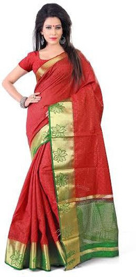 

tehrin Woven Kanjivaram Art Silk Saree(Maroon, Green), Myroon/green